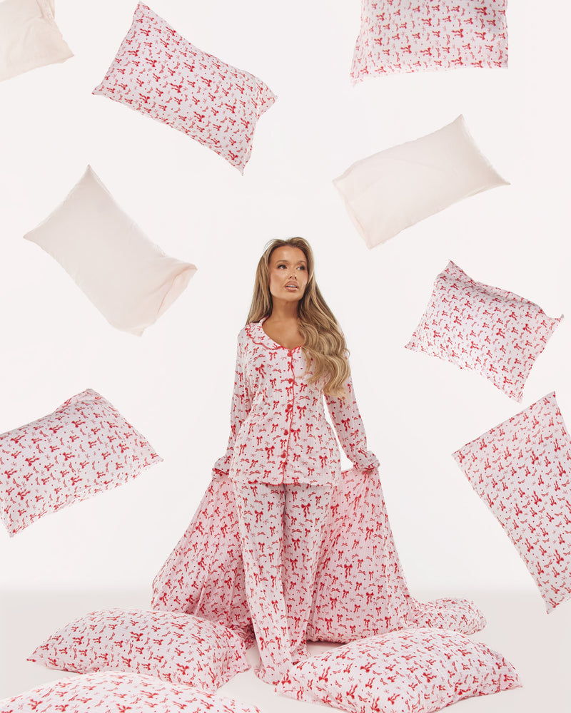 Conjunto de pantalón de pijama con lazo navideño para mujer