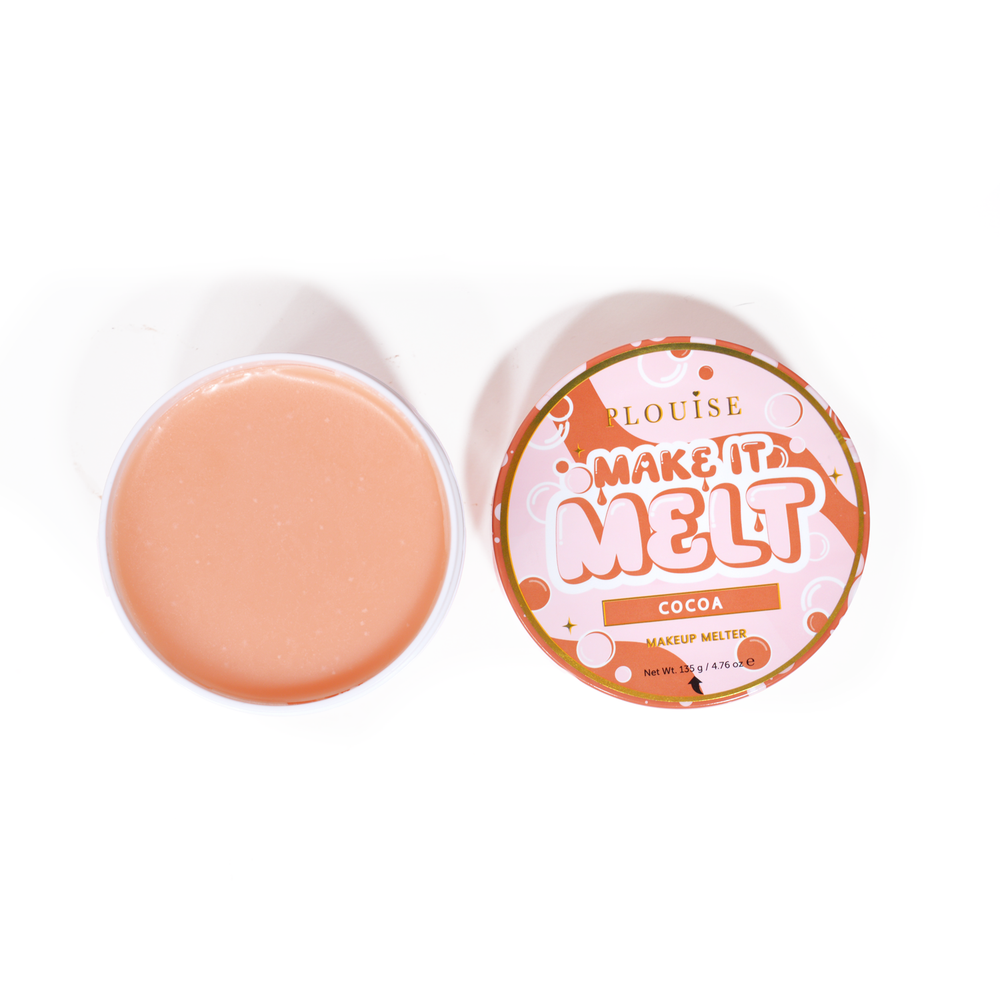 Åben balje med P. Louise Make It Melt Makeup Cleansing Balm i kakaoduft på hvid baggrund