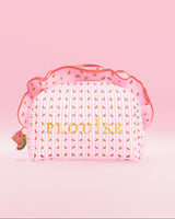 Neceser de maquillaje y cuidado de la piel P.Louise de rayas rosas y blancas con volantes y estampados de sandías