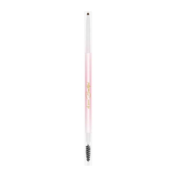 Pink P.Louise eyebrow pencil with brush on a white background